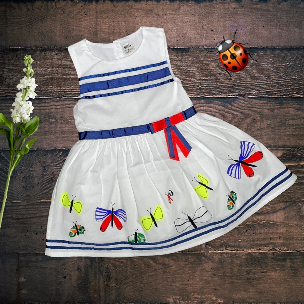 NGKT White Dress with colorful butterfly.Size 2T.